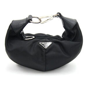 Prada pouch black nylon leather Half moon bag logo